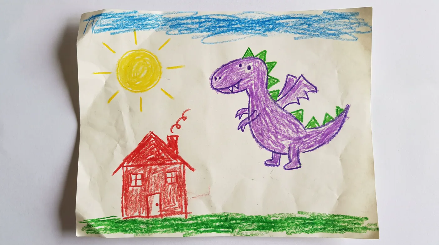 Kinderzeichnung: Der kleine lila Drache